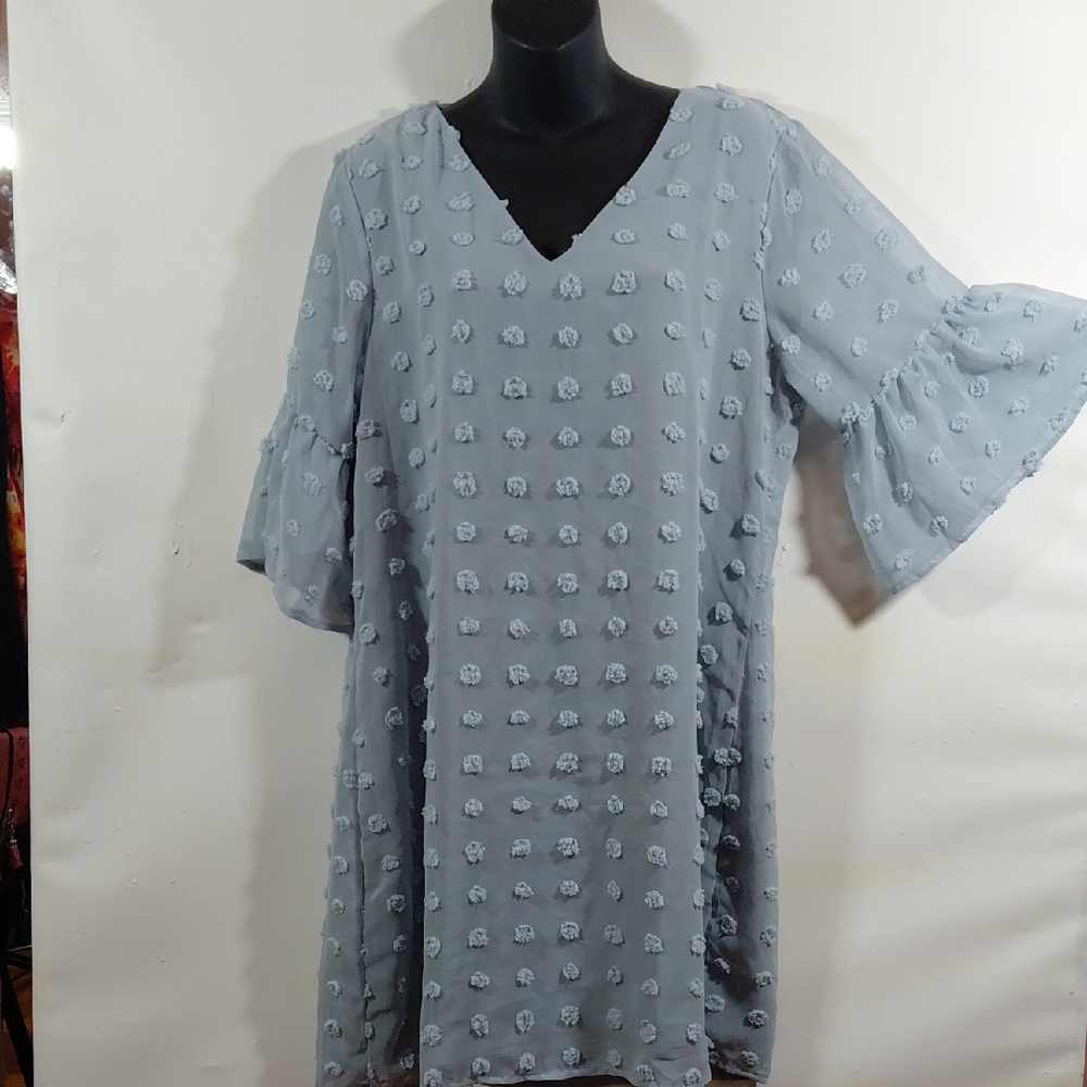 Blooming Jelly Textured Mini Dress in Light Blue - V-Neck Swing Style